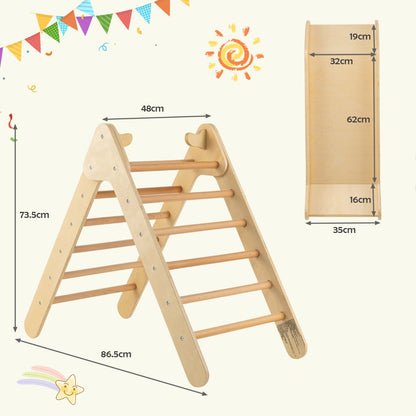 2 in 1 Kids Wooden Climbing Triangle Set with Slide-Natural