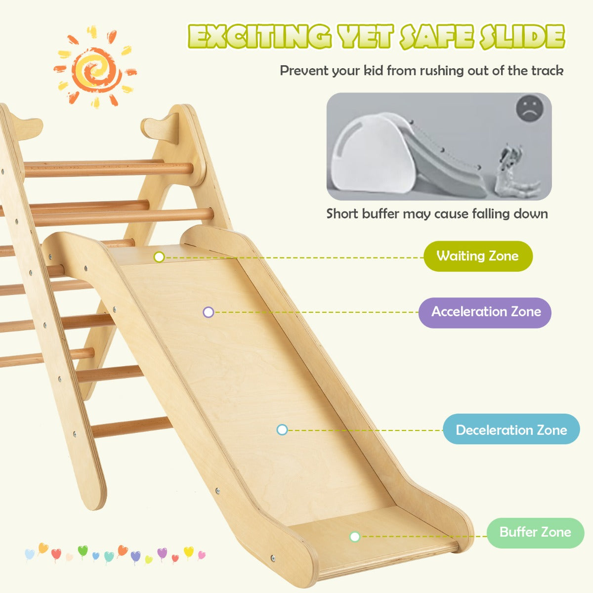 2 in 1 Kids Wooden Climbing Triangle Set with Slide-Natural