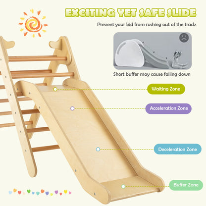2 in 1 Kids Wooden Climbing Triangle Set with Slide-Natural