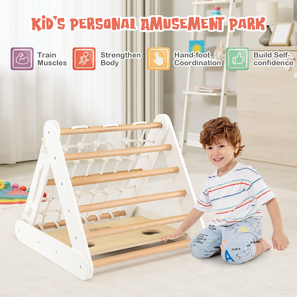 4-in-1 Toddler Climbing Toys with 3-Sided Triangle Climber