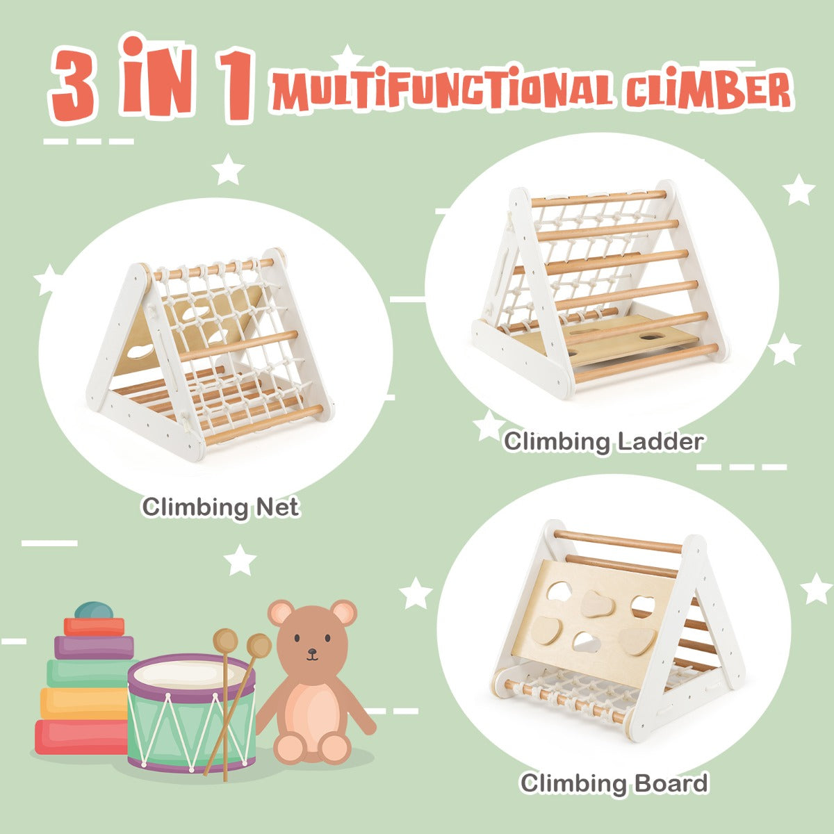 4-in-1 Toddler Climbing Toys with 3-Sided Triangle Climber