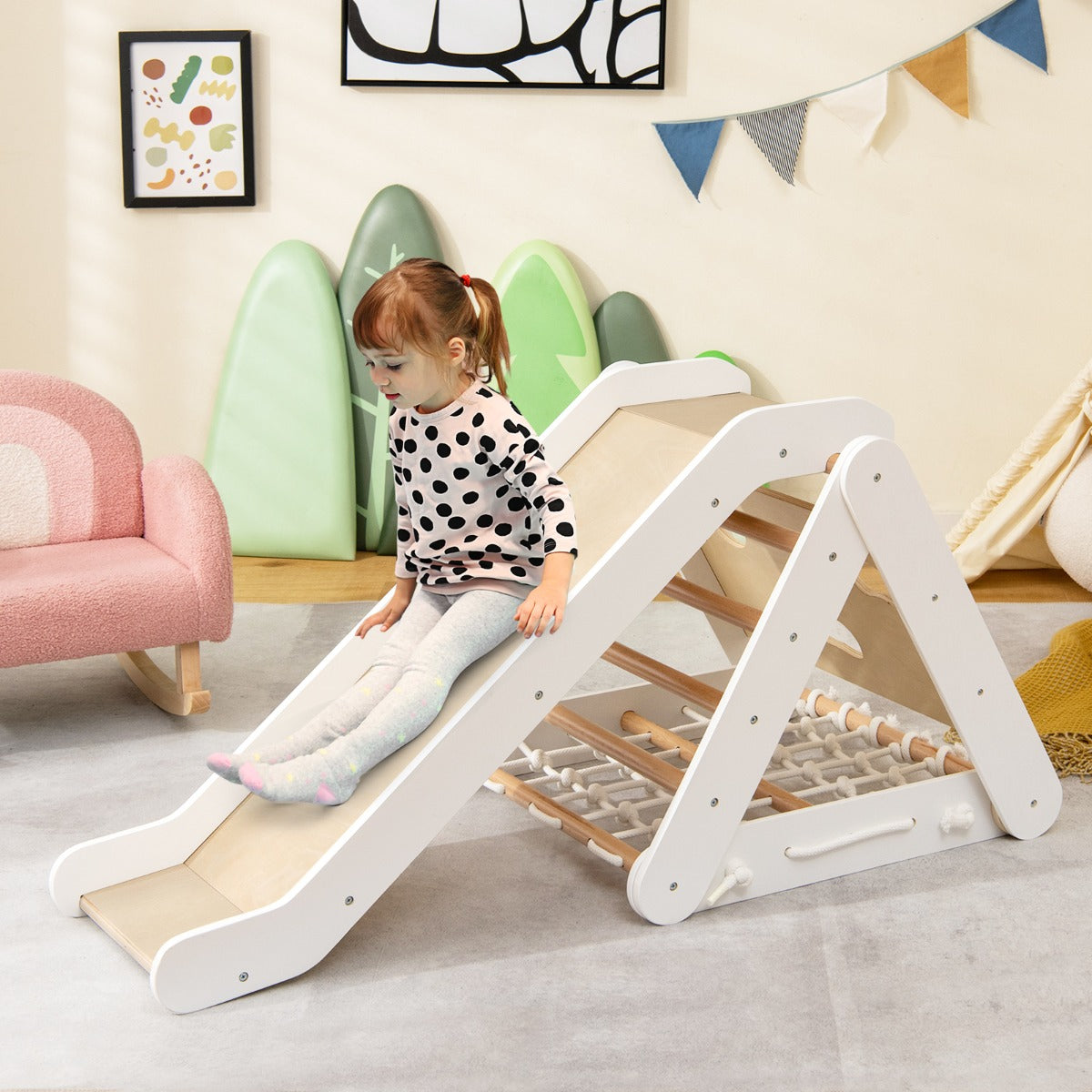 4-in-1 Toddler Climbing Toys with 3-Sided Triangle Climber