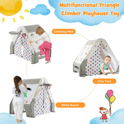 Kid's Triangle Climber with Tent Cover & White Board & Basketball Hoop & Soccer Gate