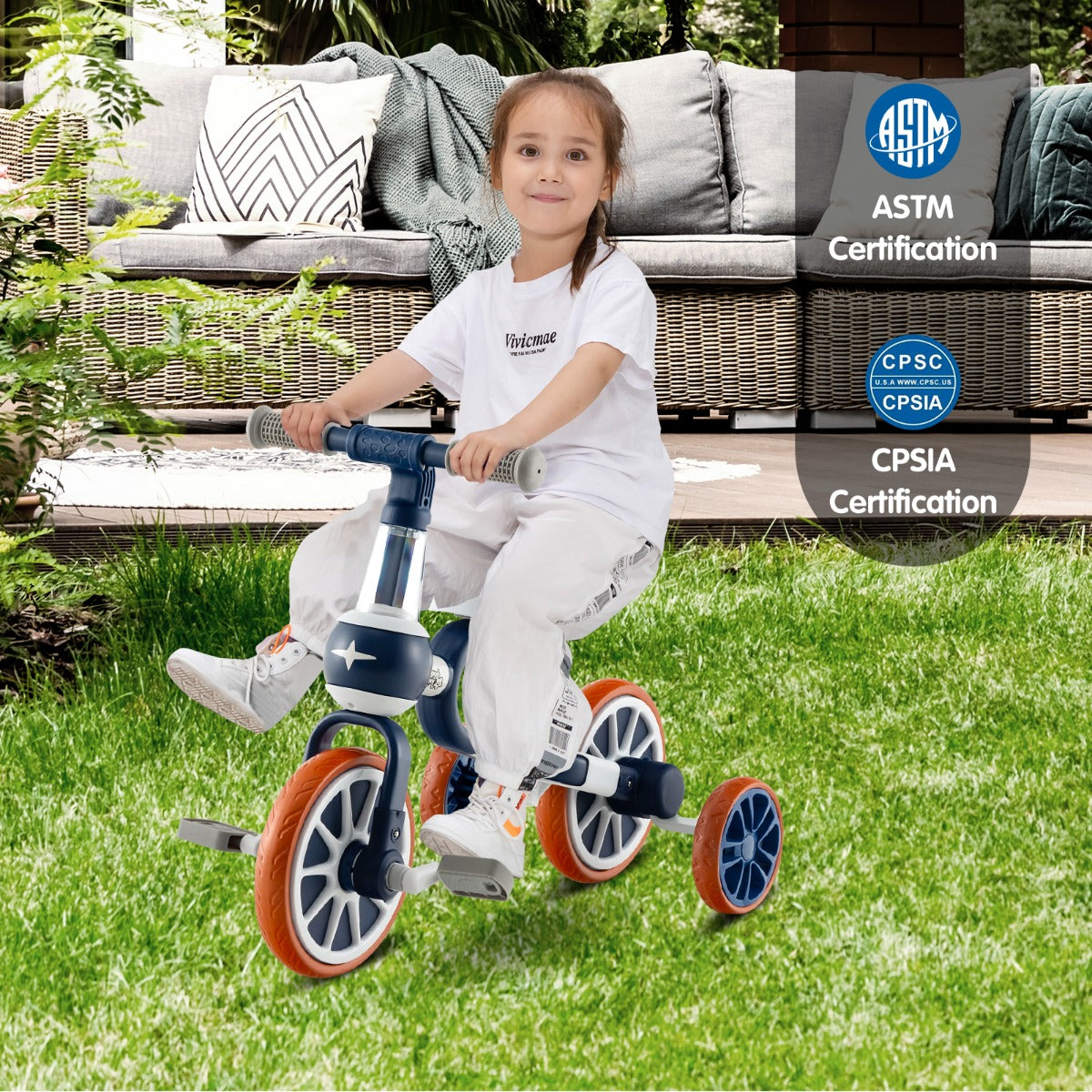 4-in-1 Kids Trike Bike with Adjustable Parent Push Handle for Kids Aged 2-4-Navy