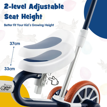 4-in-1 Kids Trike Bike with Adjustable Parent Push Handle for Kids Aged 2-4-Navy