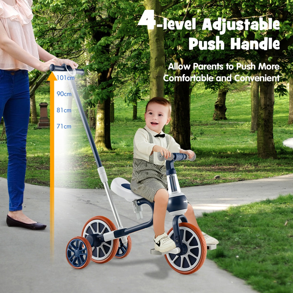 4-in-1 Kids Trike Bike with Adjustable Parent Push Handle for Kids Aged 2-4-Navy