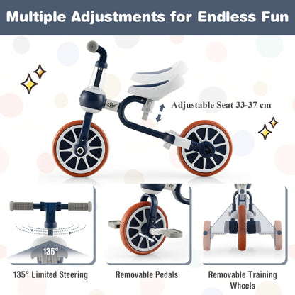 4-in-1 Kids Trike Bike with Adjustable Parent Push Handle for Kids Aged 2-4-Navy