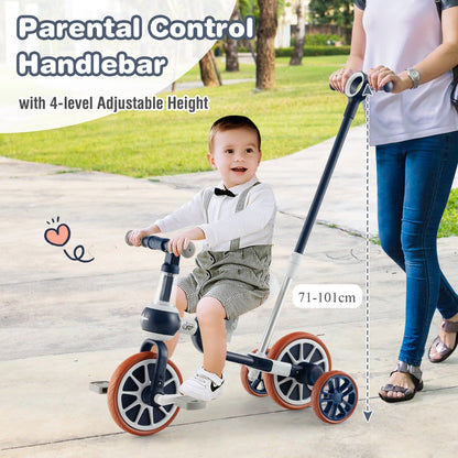 4-in-1 Kids Trike Bike with Adjustable Parent Push Handle for Kids Aged 2-4-Navy