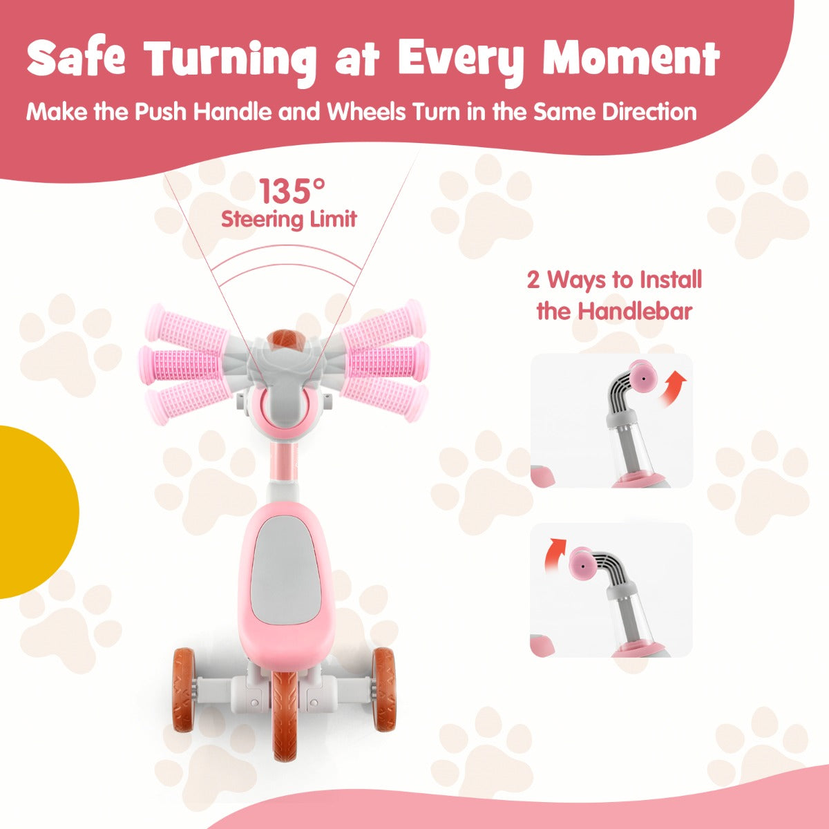 4-in-1 Kids Trike Bike with Adjustable Parent Push Handle for Kids Aged 2-4-Pink