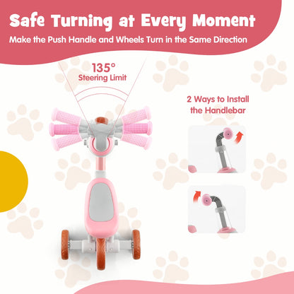 4-in-1 Kids Trike Bike with Adjustable Parent Push Handle for Kids Aged 2-4-Pink