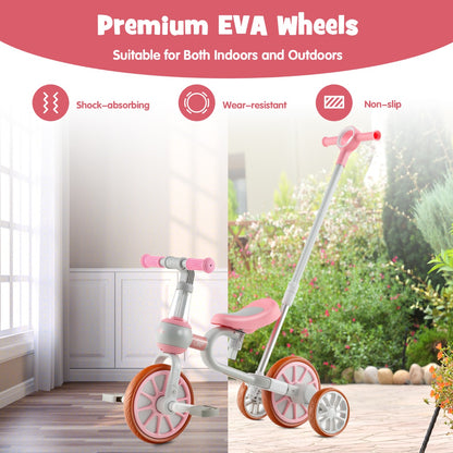 4-in-1 Kids Trike Bike with Adjustable Parent Push Handle for Kids Aged 2-4-Pink