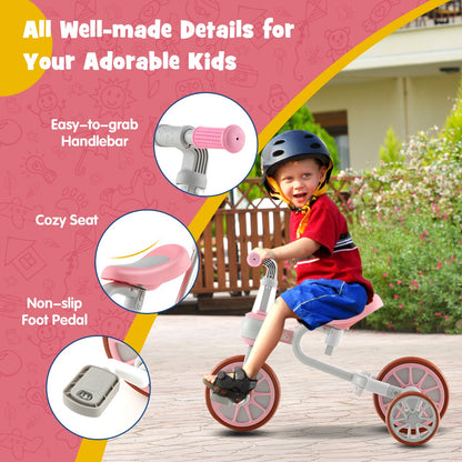 4-in-1 Kids Trike Bike with Adjustable Parent Push Handle for Kids Aged 2-4-Pink