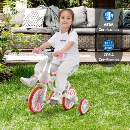 4-in-1 Kids Trike Bike with Adjustable Parent Push Handle for Kids Aged 2-4-Pink