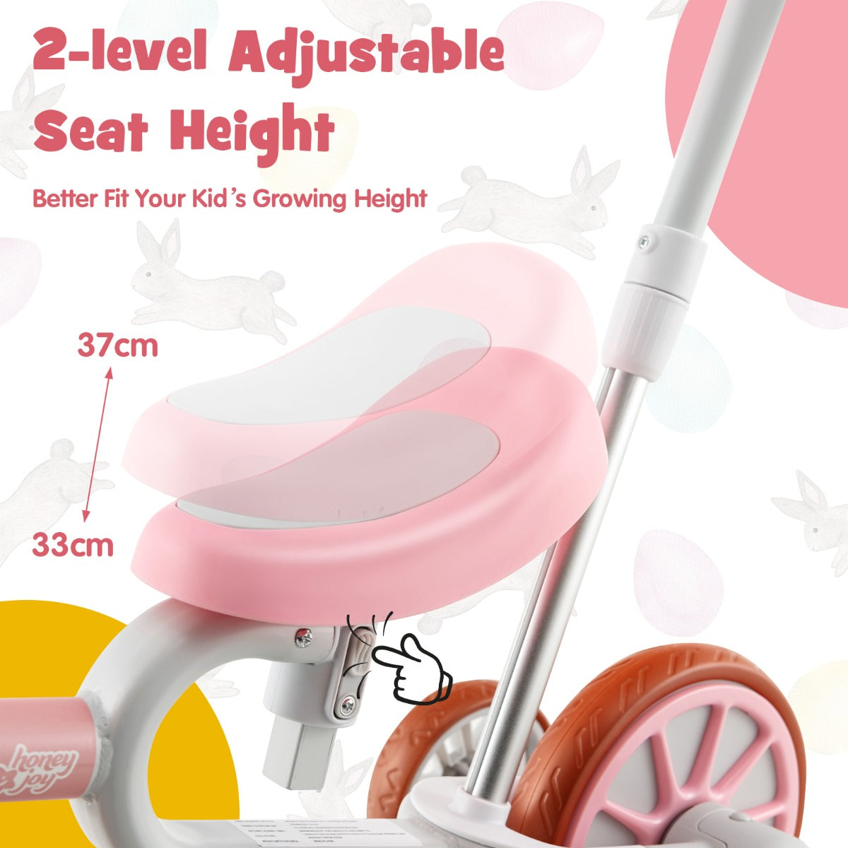 4-in-1 Kids Trike Bike with Adjustable Parent Push Handle for Kids Aged 2-4-Pink
