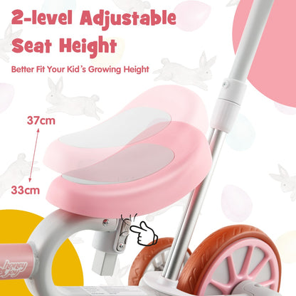 4-in-1 Kids Trike Bike with Adjustable Parent Push Handle for Kids Aged 2-4-Pink