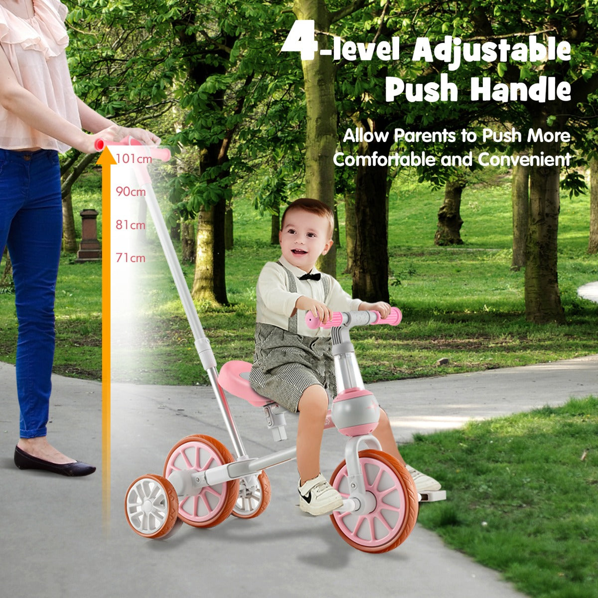 4-in-1 Kids Trike Bike with Adjustable Parent Push Handle for Kids Aged 2-4-Pink