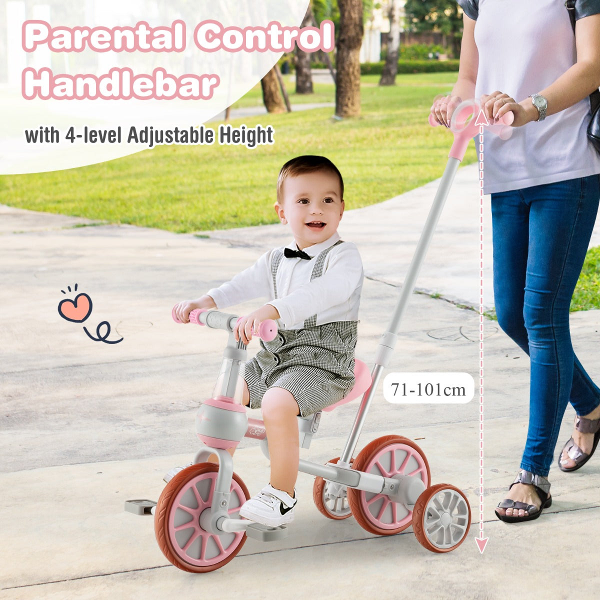 4-in-1 Kids Trike Bike with Adjustable Parent Push Handle for Kids Aged 2-4-Pink