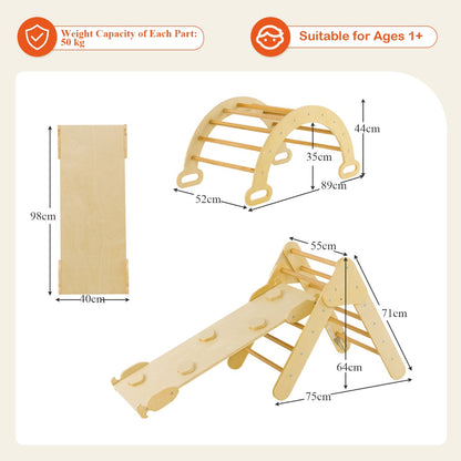7-in-1 Wood Triangle Climbing Toys for Toddlers 1+ Years Old