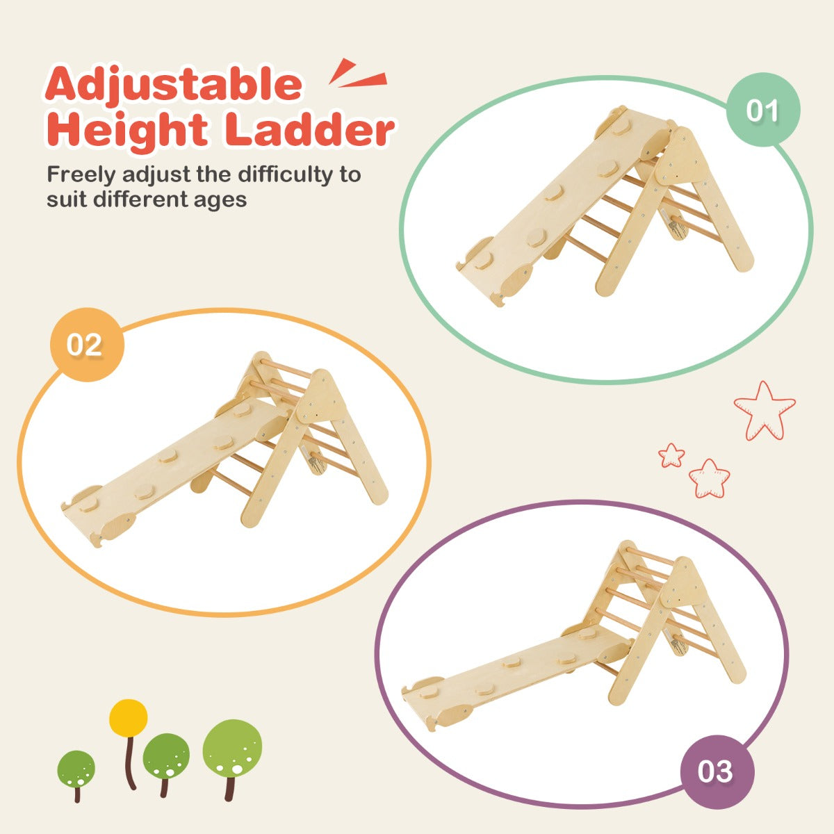 7-in-1 Wood Triangle Climbing Toys for Toddlers 1+ Years Old
