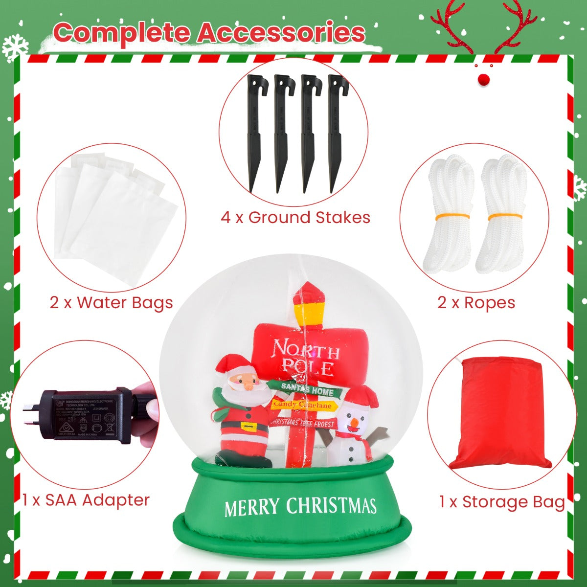 126CM LED-Lit Christmas Inflatable Snow Globe with Santa and Snowman