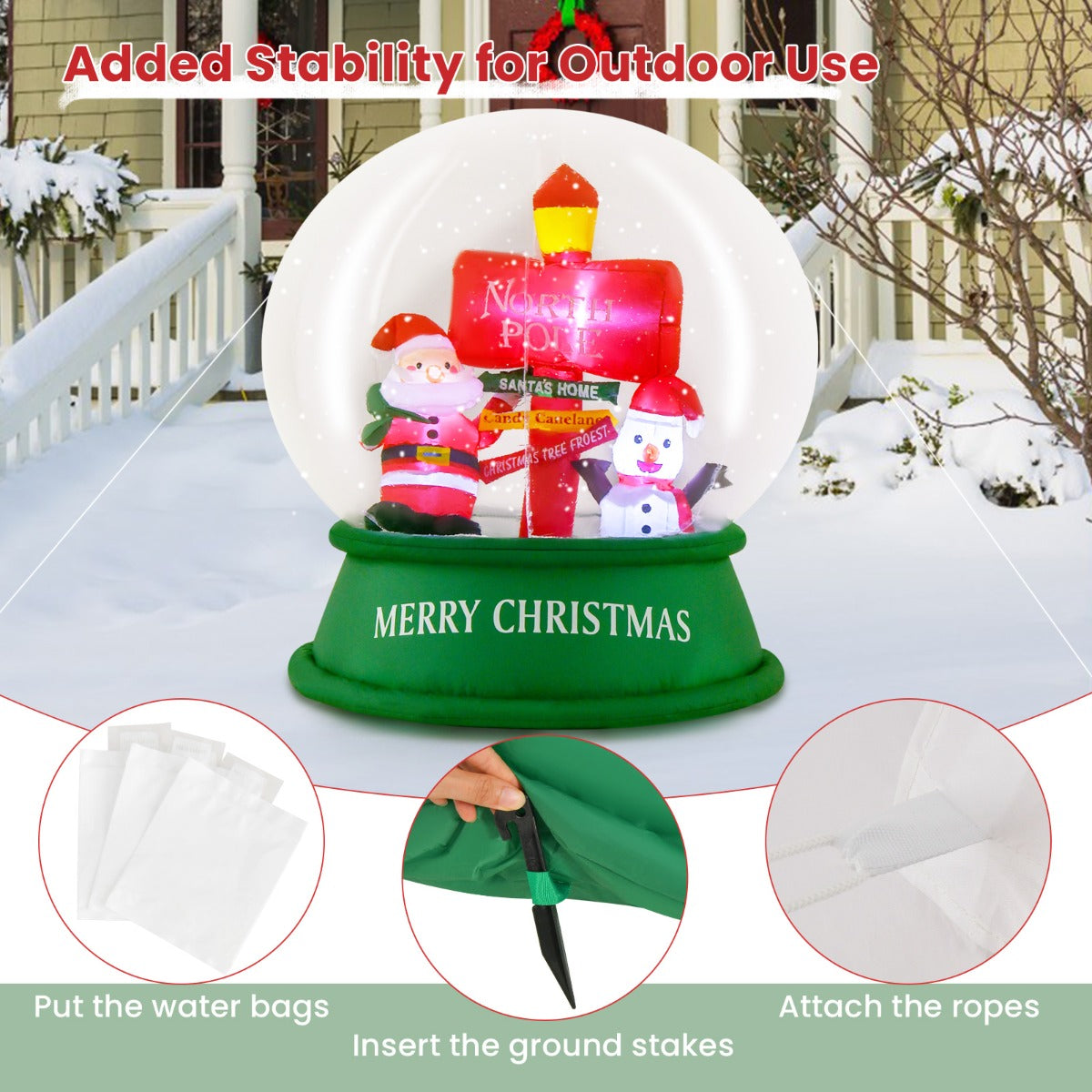 126CM LED-Lit Christmas Inflatable Snow Globe with Santa and Snowman