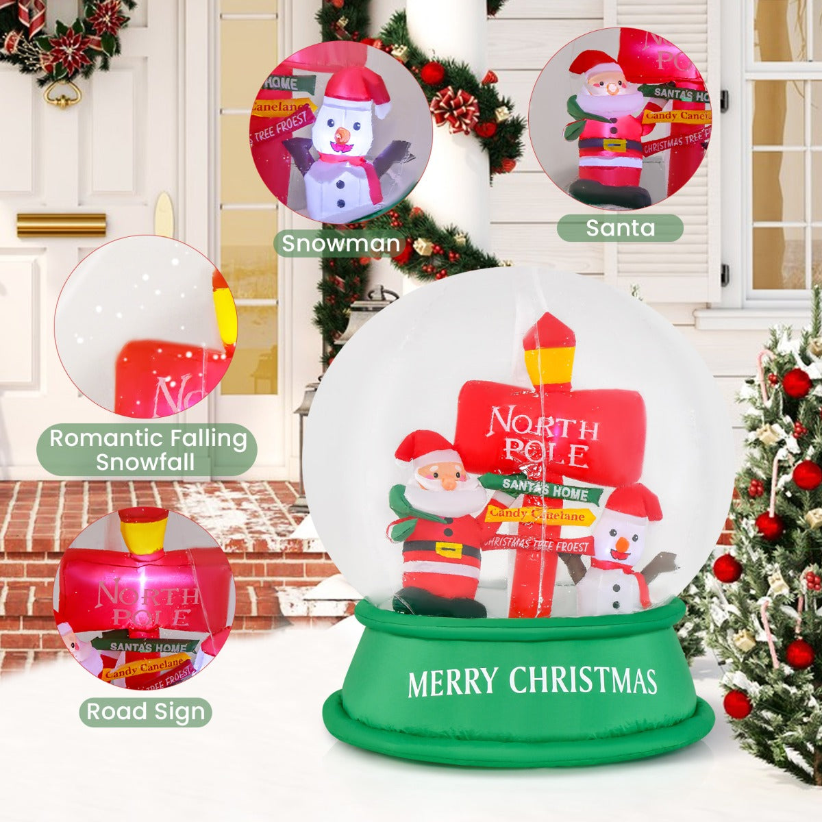 126CM LED-Lit Christmas Inflatable Snow Globe with Santa and Snowman