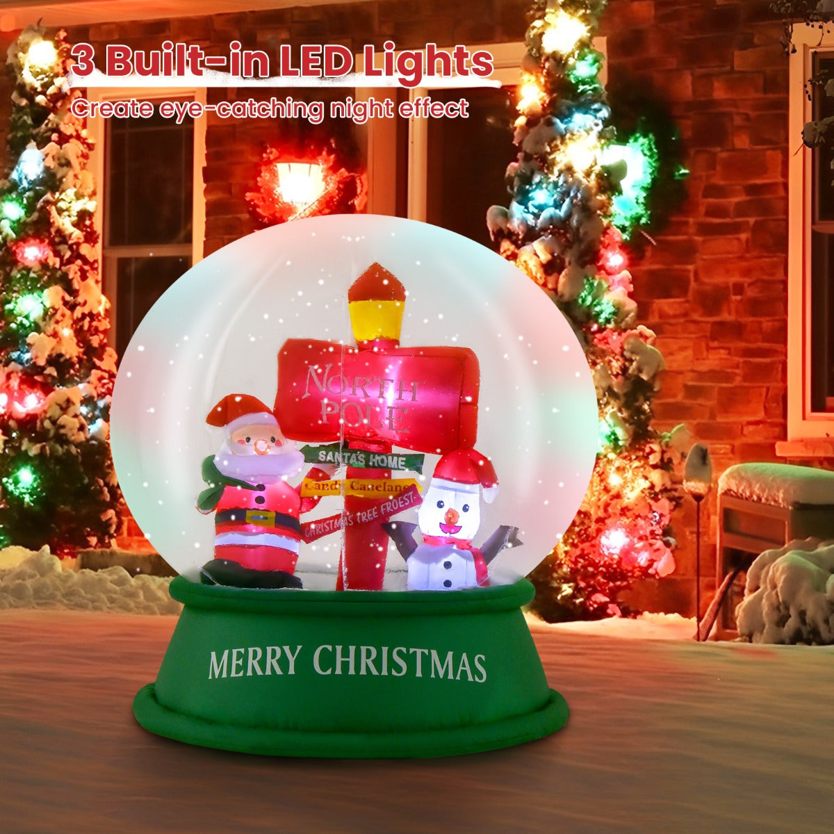 126CM LED-Lit Christmas Inflatable Snow Globe with Santa and Snowman