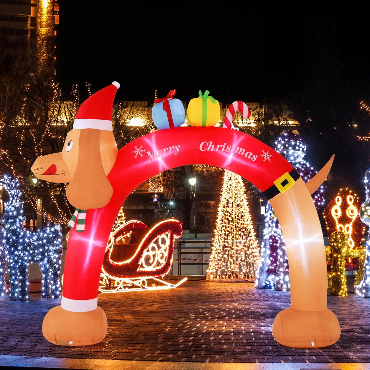 Christmas Dachshund Arch & Inflatable Dog Xmas Decoration for Yard