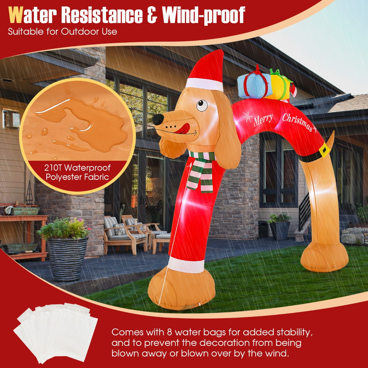 Reusable outdoor Christmas decoration measures 300 by 100 by 242 cm when inflated