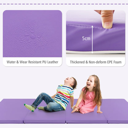 Tumbling Mat with Carry Handles and Sweatproof Detachable PU Leather Cover for Yoga-Light Purple