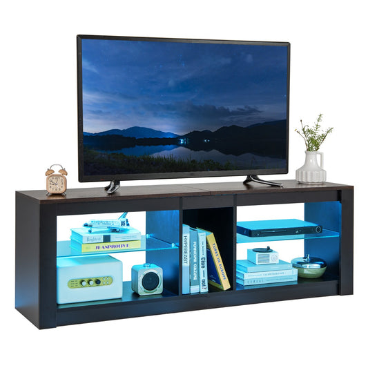 Costway TV Stand with LED Light Modern Entertainment Center for TVs up to 65 inch-Brown