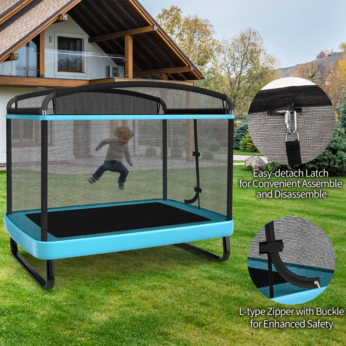 Costway Sturdy Recreational Trampoline with Swing for Kids-Blue