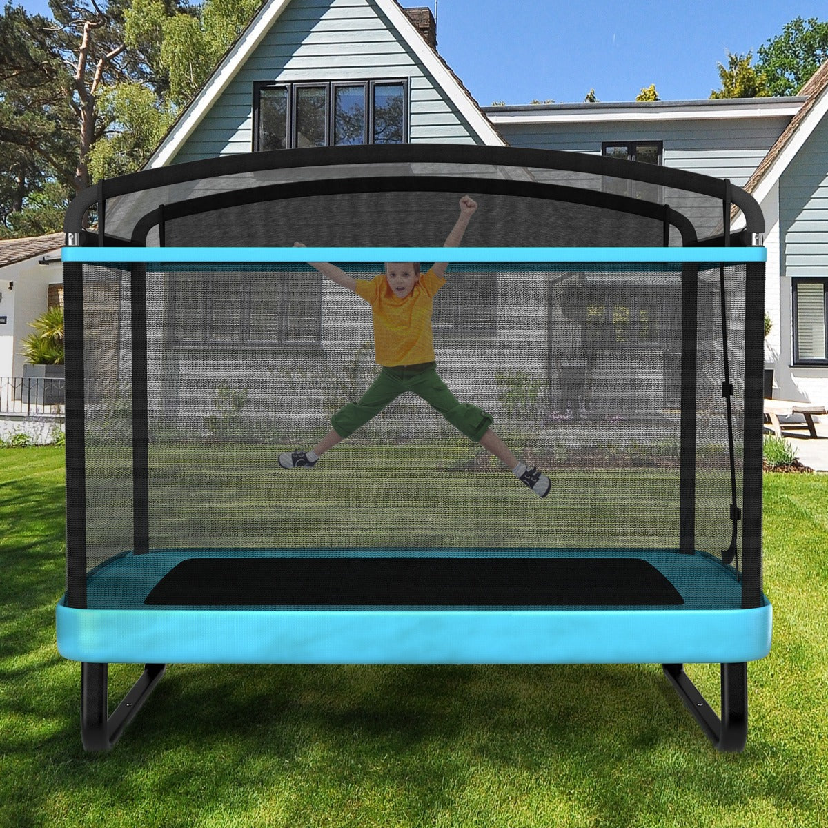 Costway Sturdy Recreational Trampoline with Swing for Kids-Blue