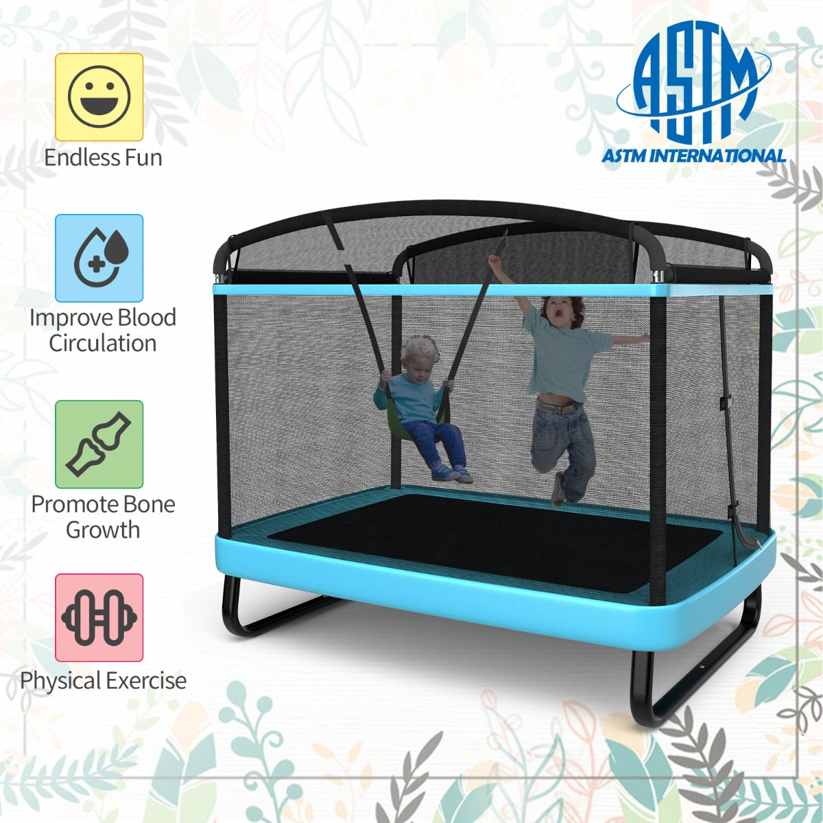 Costway Sturdy Recreational Trampoline with Swing for Kids-Blue