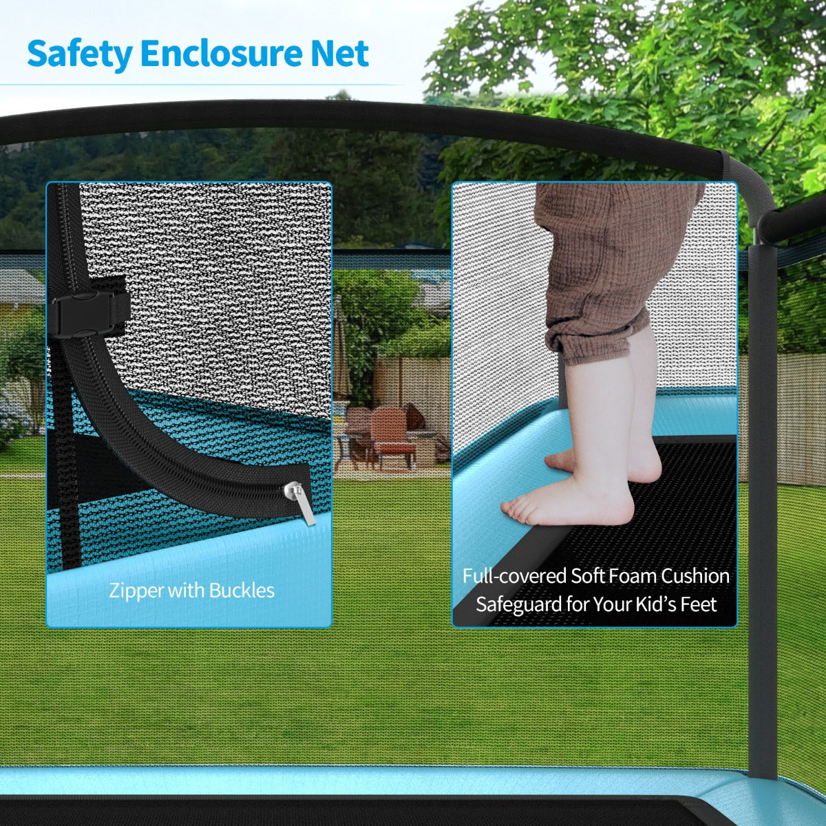 Costway Sturdy Recreational Trampoline with Swing for Kids-Blue