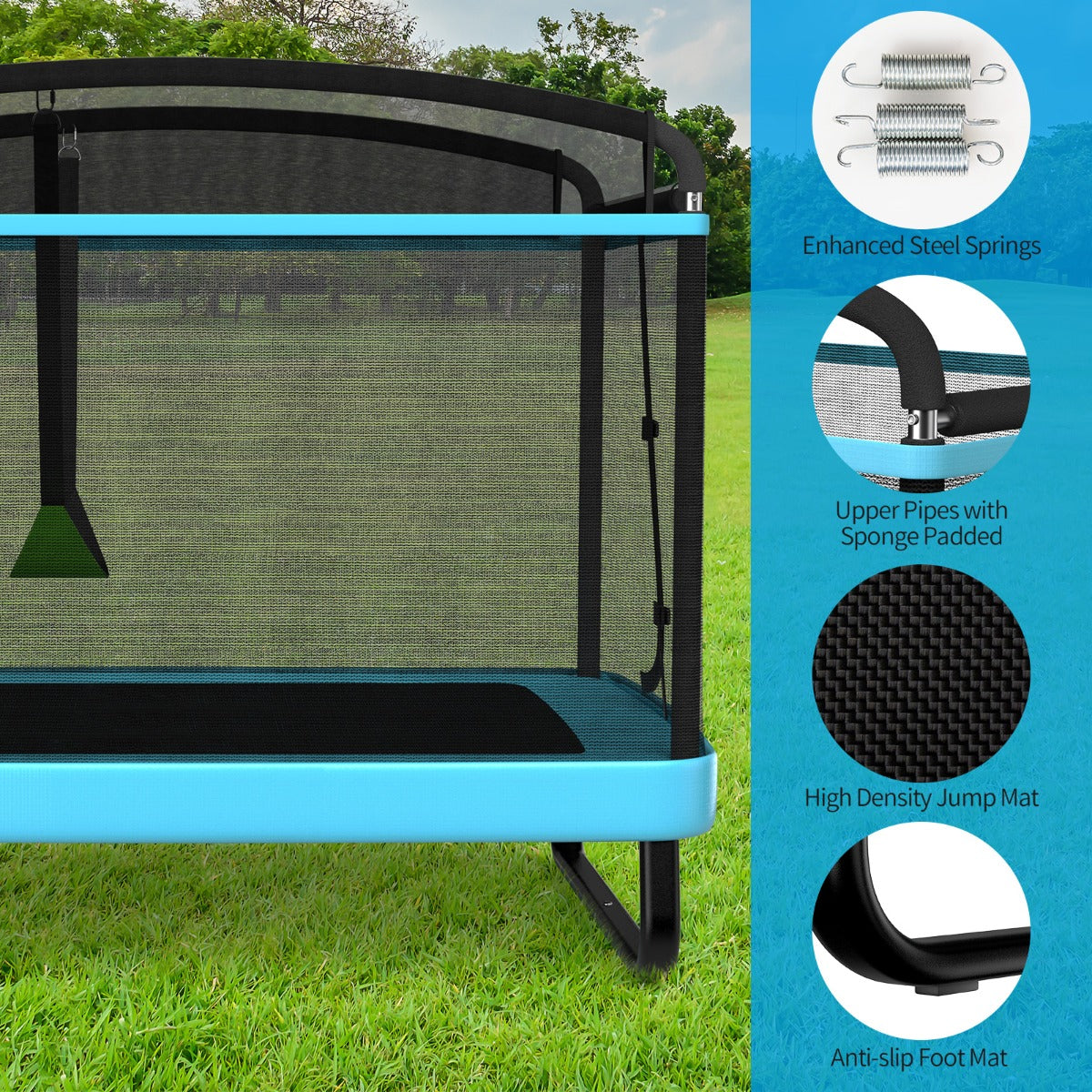 Costway Sturdy Recreational Trampoline with Swing for Kids-Blue