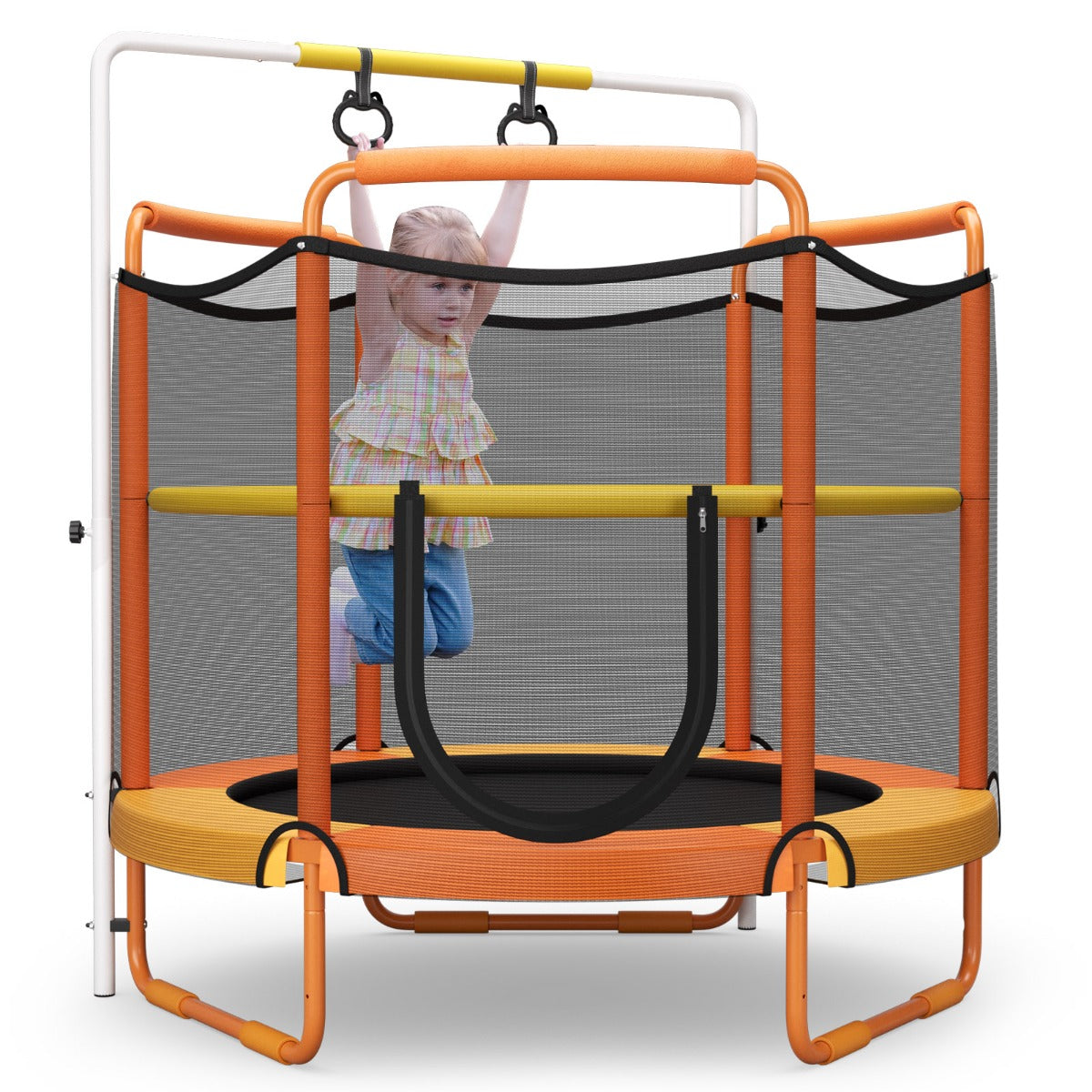 152cm Kids 3-in-1 Game Trampoline Seamless with Enclosure Net-Orange