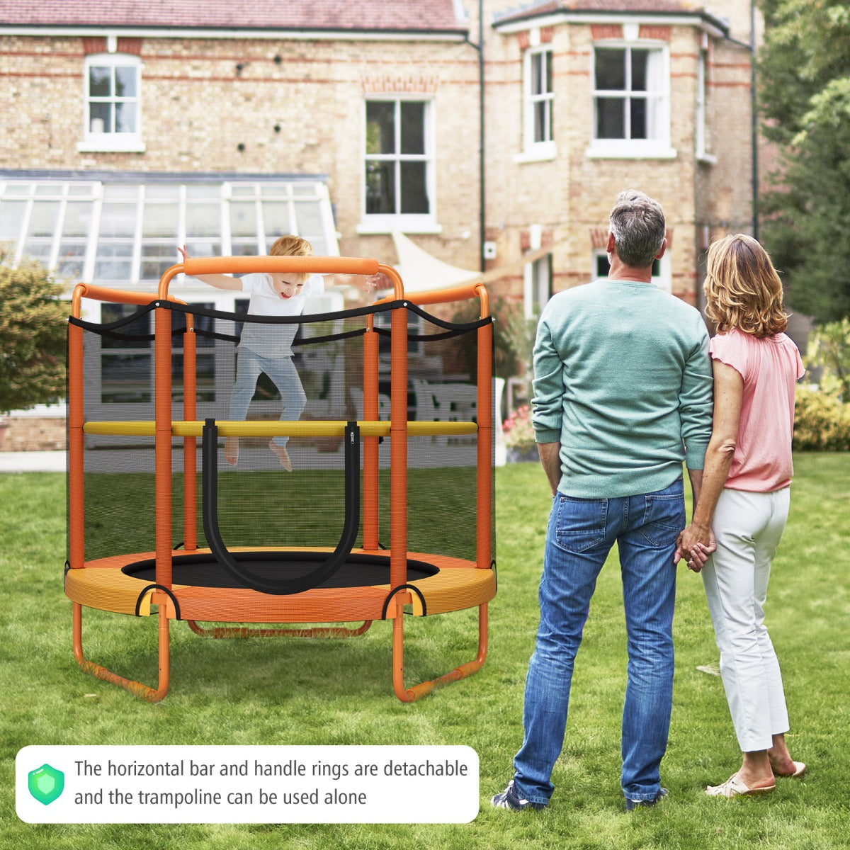 152cm Kids 3-in-1 Game Trampoline Seamless with Enclosure Net-Orange