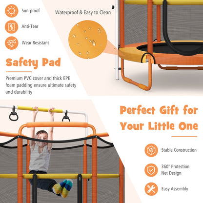 152cm Kids 3-in-1 Game Trampoline Seamless with Enclosure Net-Orange
