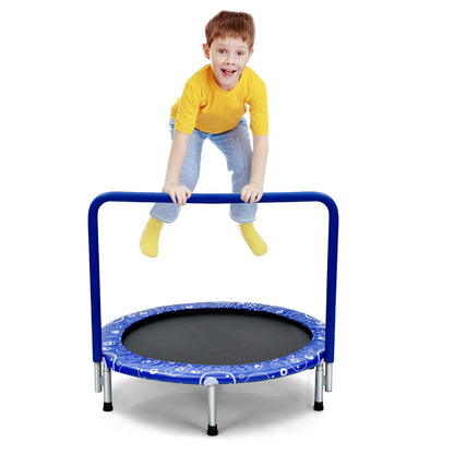Costway Foldable Kids Trampoline with Handle for Indoor &amp; Outdoor-Blue