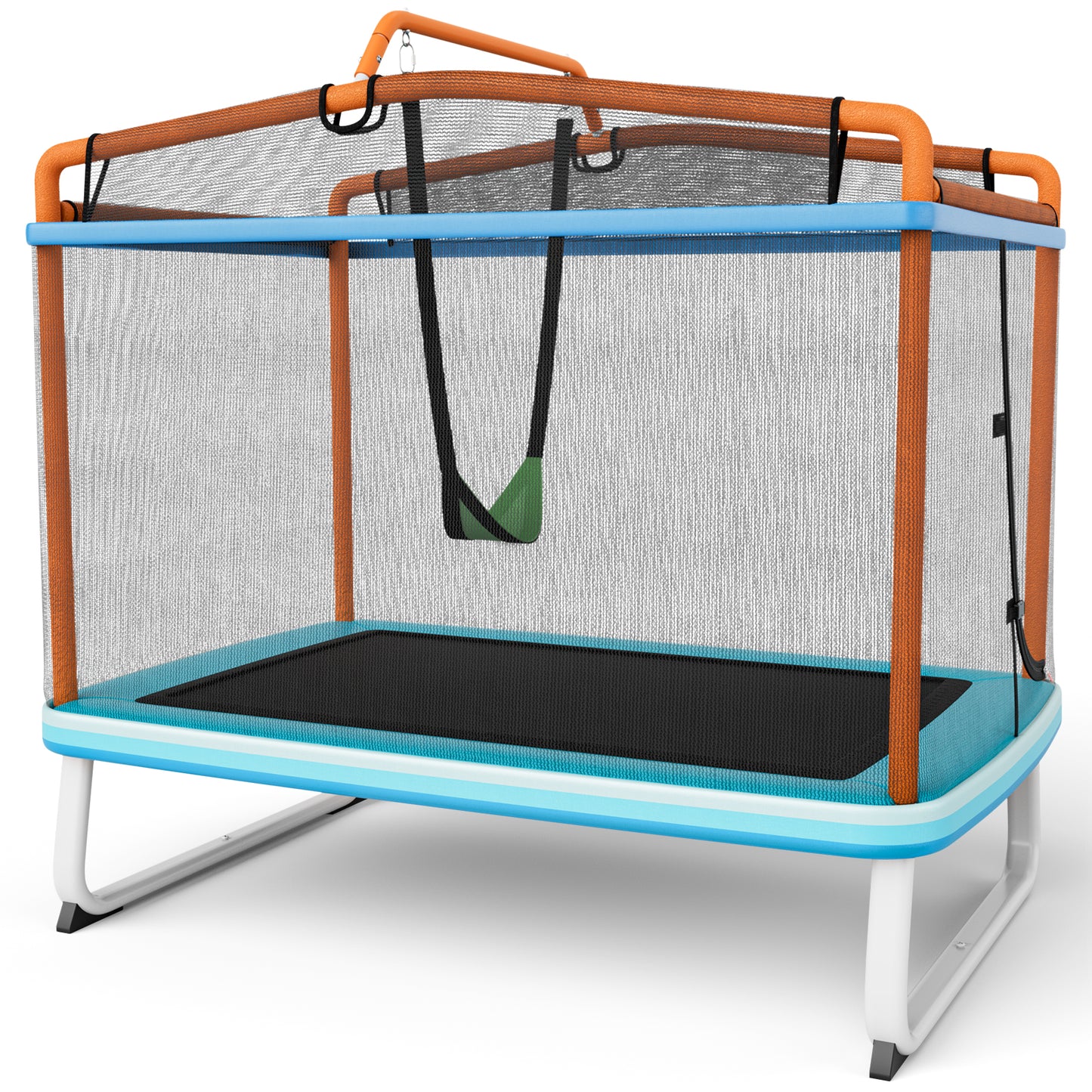 3-in-1 Rectangle Trampoline for Kids with Swing & Horizontal Bar-Orange