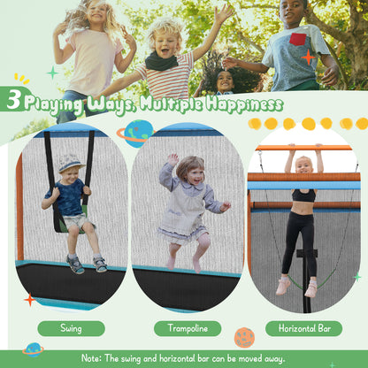 3-in-1 Rectangle Trampoline for Kids with Swing & Horizontal Bar-Orange