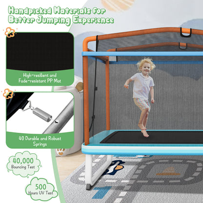 3-in-1 Rectangle Trampoline for Kids with Swing & Horizontal Bar-Orange