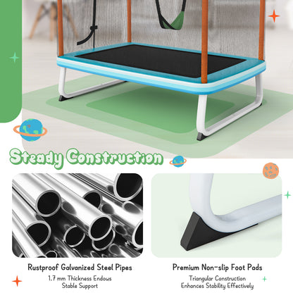 3-in-1 Rectangle Trampoline for Kids with Swing & Horizontal Bar-Orange