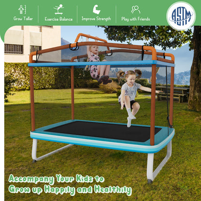 3-in-1 Rectangle Trampoline for Kids with Swing & Horizontal Bar-Orange