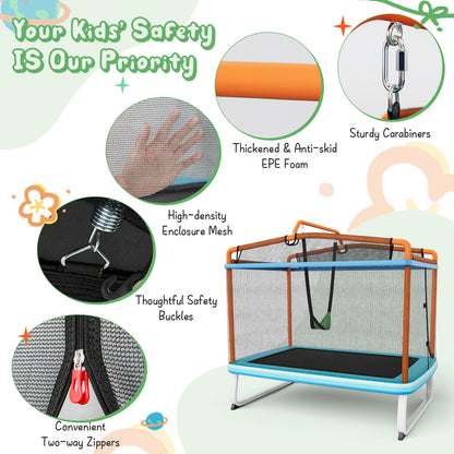 3-in-1 Rectangle Trampoline for Kids with Swing & Horizontal Bar-Orange