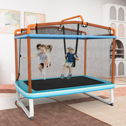 3-in-1 Rectangle Trampoline for Kids with Swing & Horizontal Bar-Orange