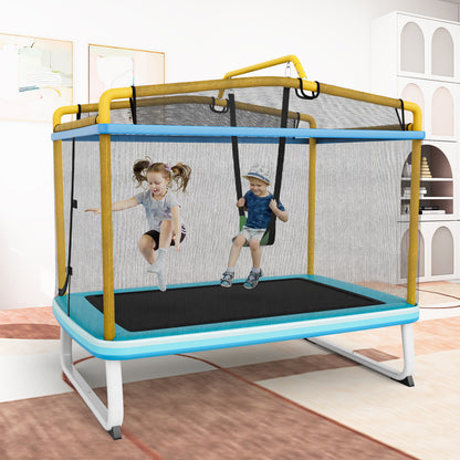 3-in-1 Rectangle Trampoline for Kids with Swing &amp; Horizontal Bar-Yellow