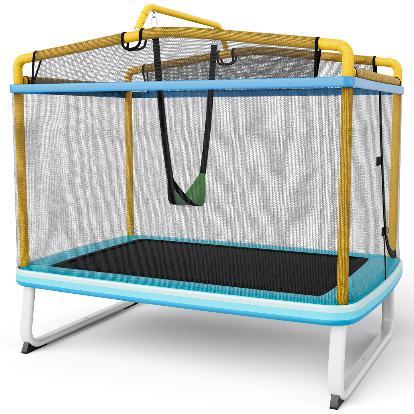 3-in-1 Rectangle Trampoline for Kids with Swing &amp; Horizontal Bar-Yellow