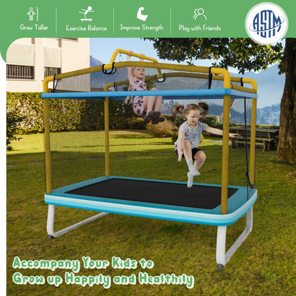 3-in-1 Rectangle Trampoline for Kids with Swing &amp; Horizontal Bar-Yellow